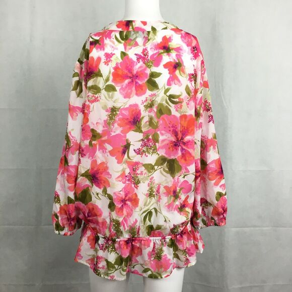 Jones New York‎ Shirt Womens Sz L Pink Floral Chiffon Long Sleeve Tunic Top - Picture 4 of 8